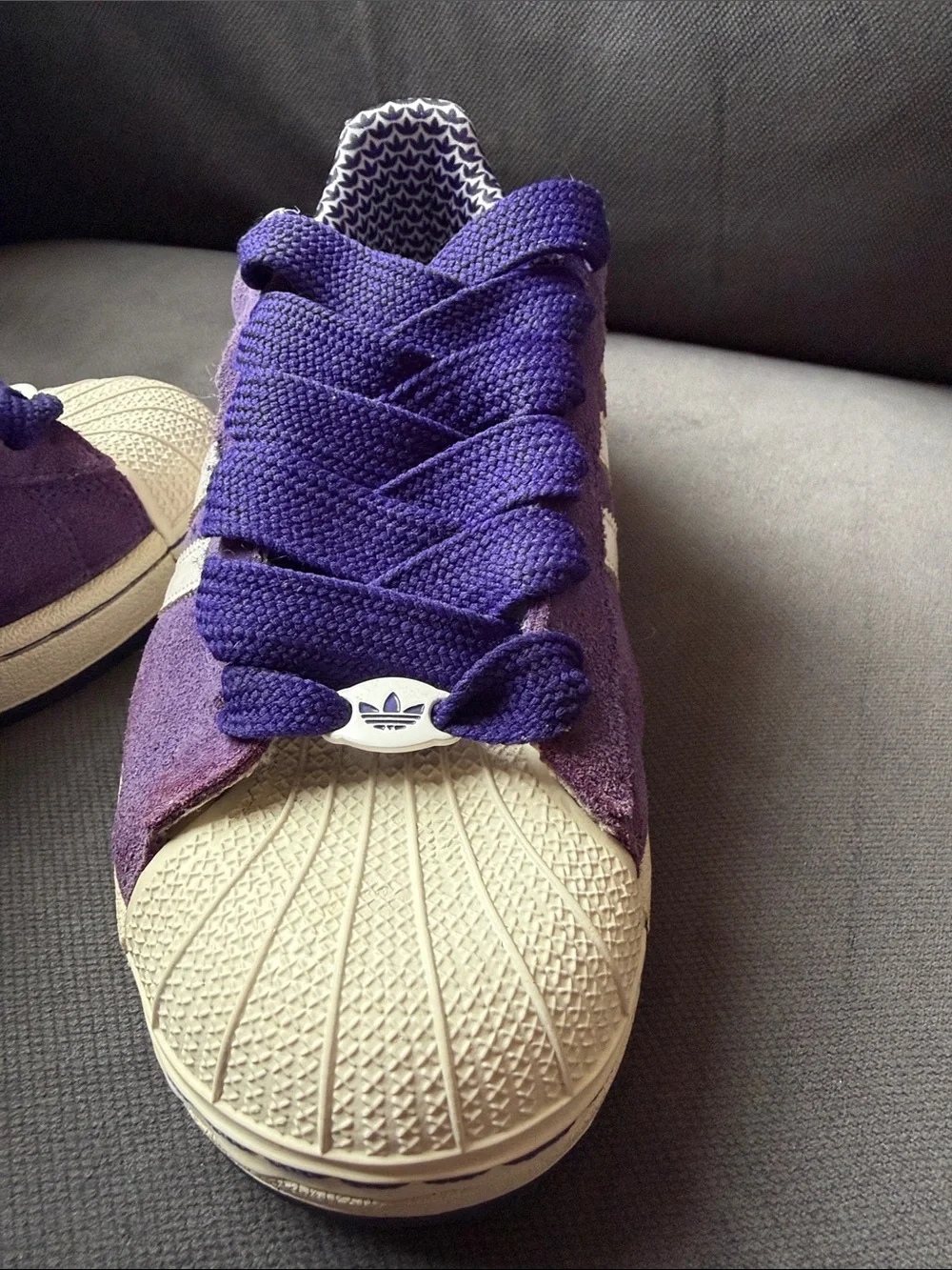 adidas Purple Superstar Suede Shell-Toe Sneakers with White Stripes - Picture 7 of 8